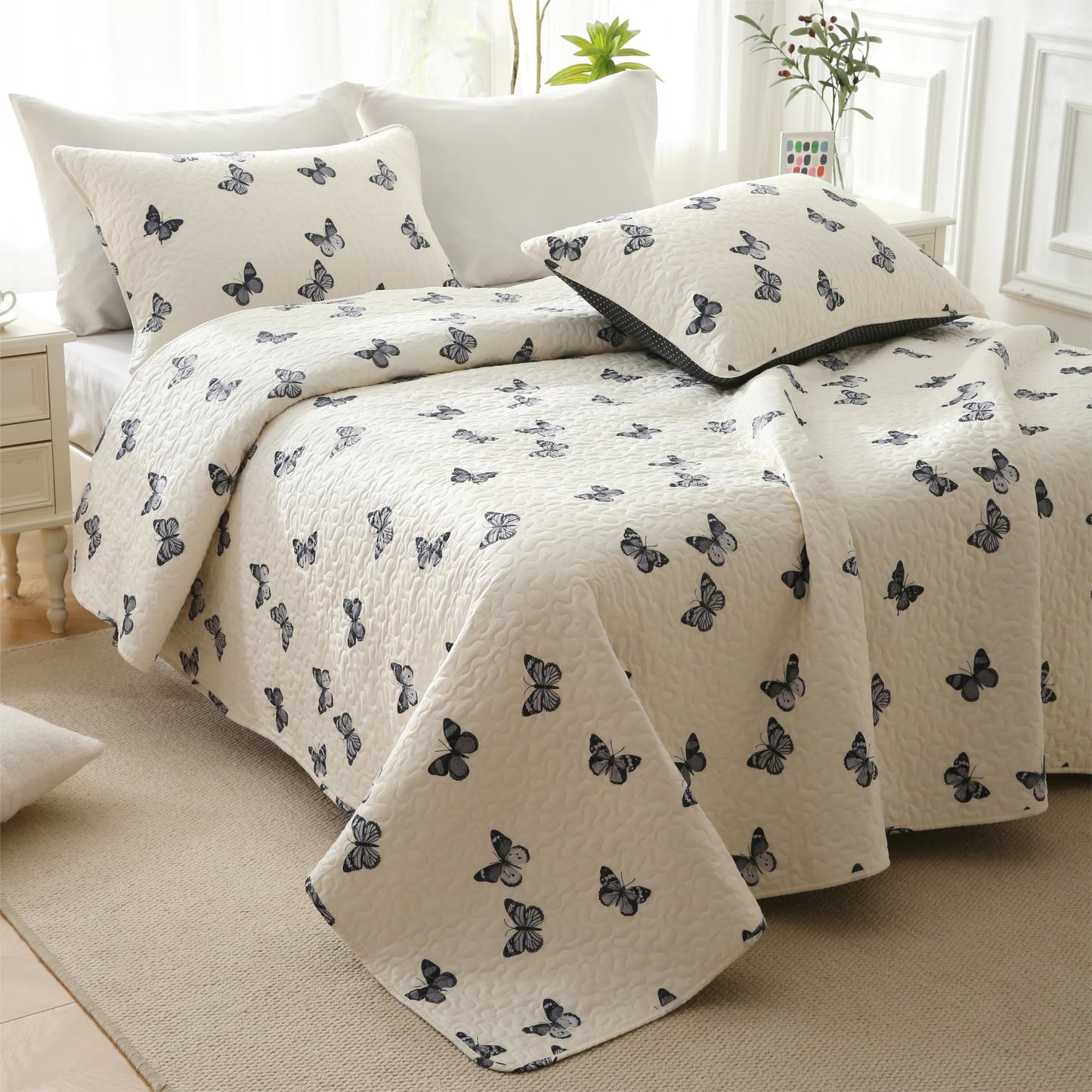 Cotton Quilted Bedding Set | Butterfly Print | Full/Queen/King Options