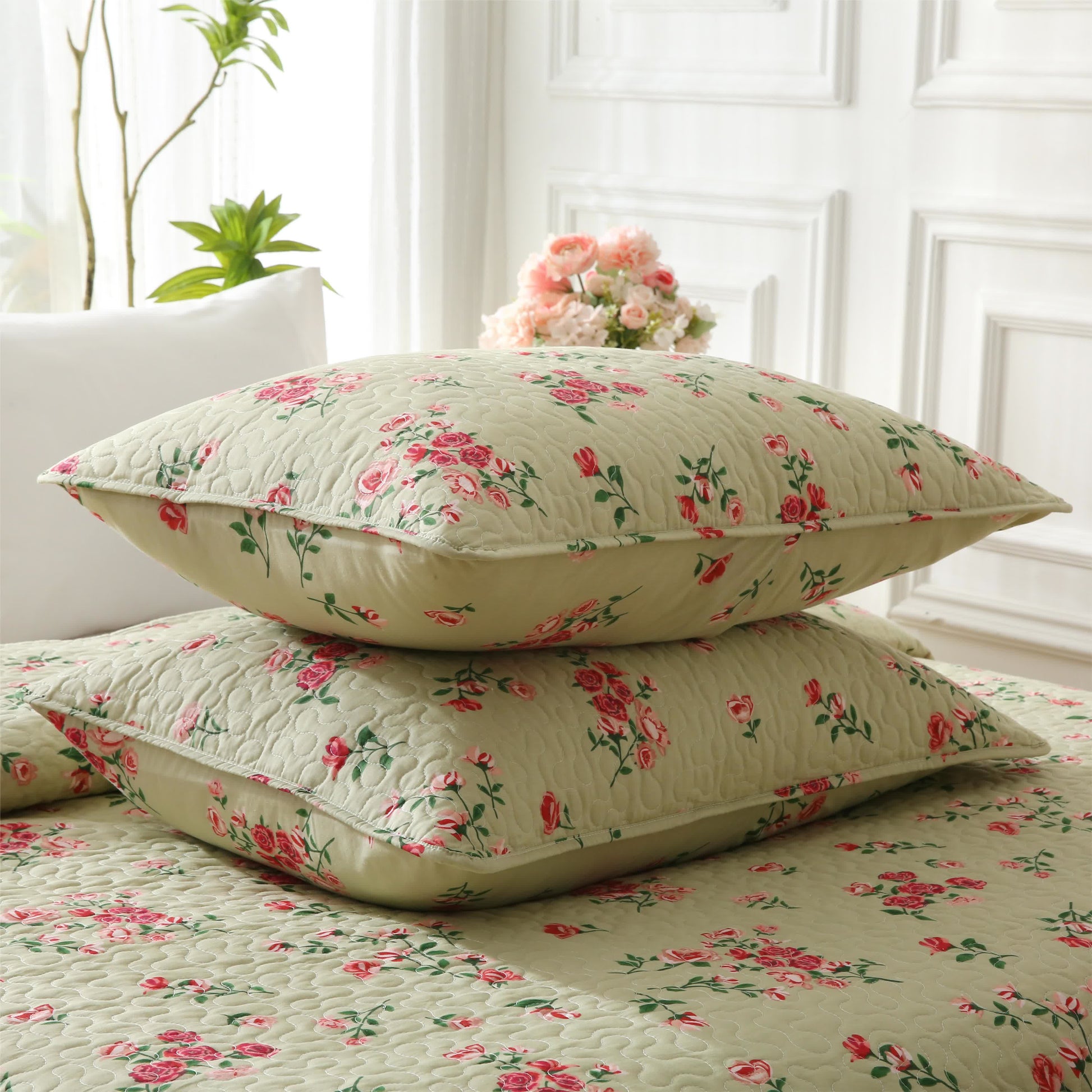 Rose Quilted Cotton Bedding Set | 100% Premium Cotton | Available in Full, Queen, King Sizes
