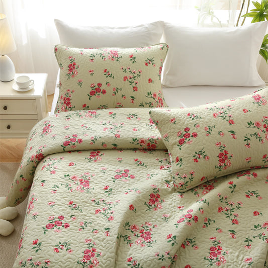 Rose Quilted Cotton Bedding Set | 100% Premium Cotton | Available in Full, Queen, King Sizes
