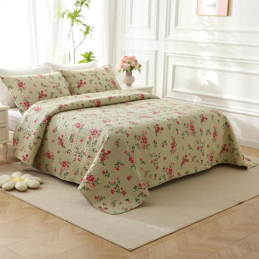 Rose Quilted Cotton Bedding Set | 100% Premium Cotton | Available in Full, Queen, King Sizes