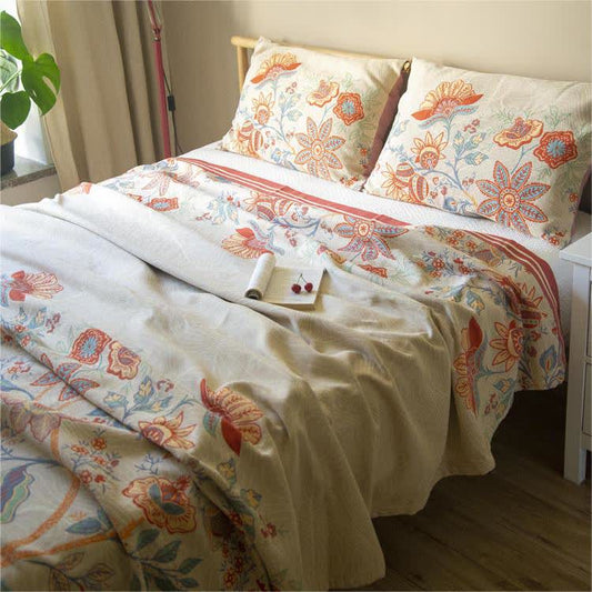 Rustic Floral Cotton Quilt Set | 100% Organic Cotton | King Size with 2 Pillowcases