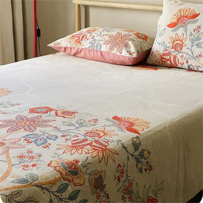 Rustic Floral Cotton Quilt Set | 100% Organic Cotton | King Size with 2 Pillowcases