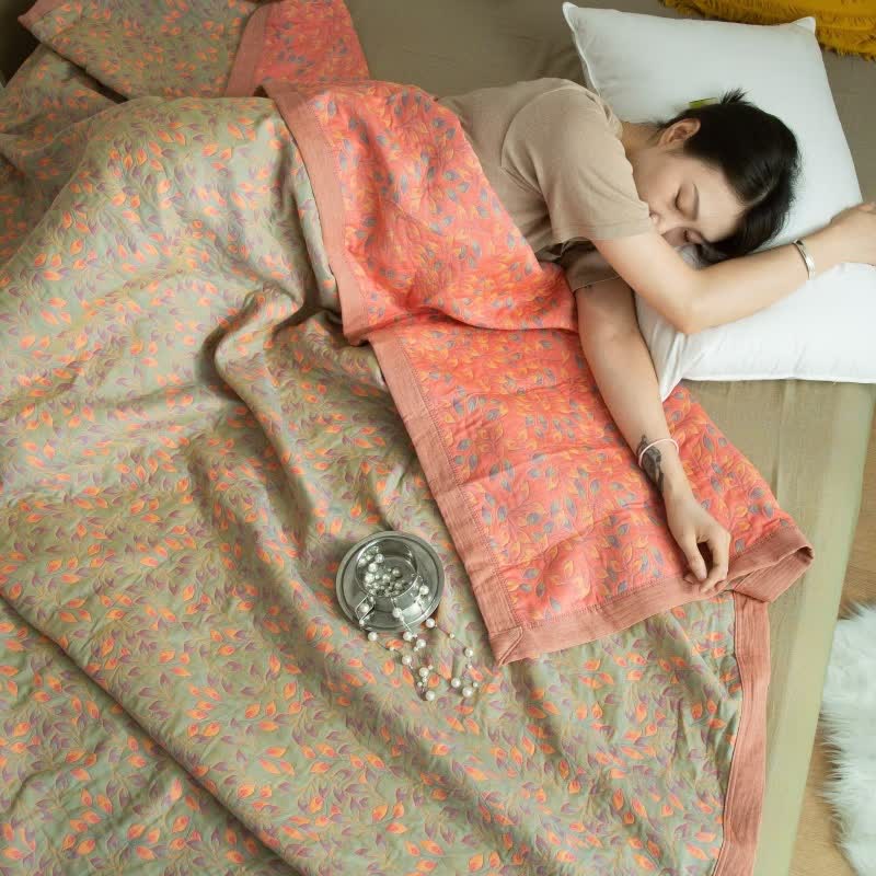 Floral Quilt Set | 100% Cotton Gauze | Full, Queen, King Sizes
