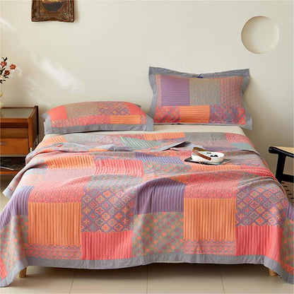 Cotton Gauze Summer Quilt | Lightweight & Breathable | Reversible Retro Design