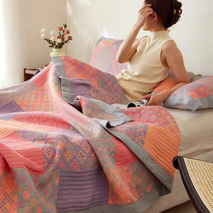 Cotton Gauze Summer Quilt | Lightweight & Breathable | Reversible Retro Design