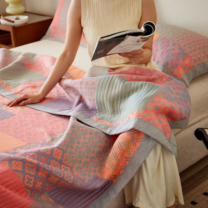 Cotton Gauze Summer Quilt | Lightweight & Breathable | Reversible Retro Design