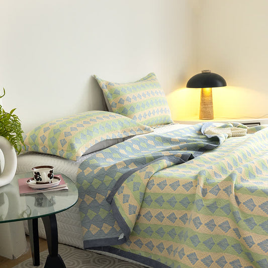 Cotton Gauze Summer Quilt | Refreshing Pine Design | Queen Size with Pillowcases