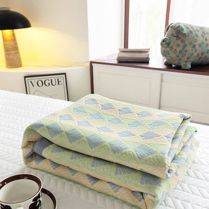 Cotton Gauze Summer Quilt | Refreshing Pine Design | Queen Size with Pillowcases