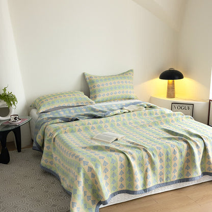 Cotton Gauze Summer Quilt | Refreshing Pine Design | Queen Size with Pillowcases