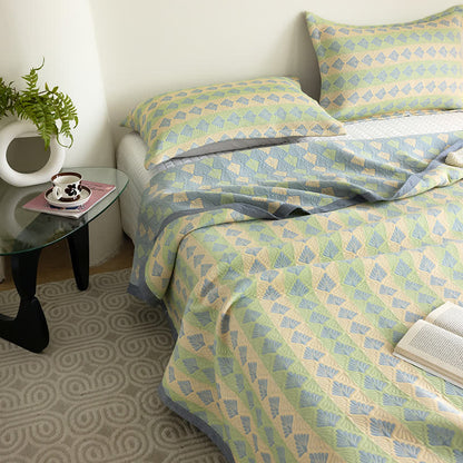 Cotton Gauze Summer Quilt | Refreshing Pine Design | Queen Size with Pillowcases