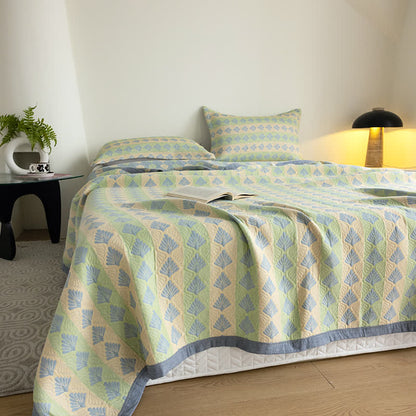 Cotton Gauze Summer Quilt | Refreshing Pine Design | Queen Size with Pillowcases