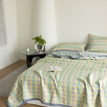Cotton Gauze Summer Quilt | Refreshing Pine Design | Queen Size with Pillowcases