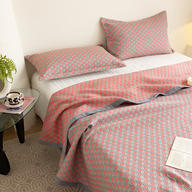 Cotton Gauze Quilt Set | Hypoallergenic & Eco-Friendly | Queen Size with 2 Pillowcases