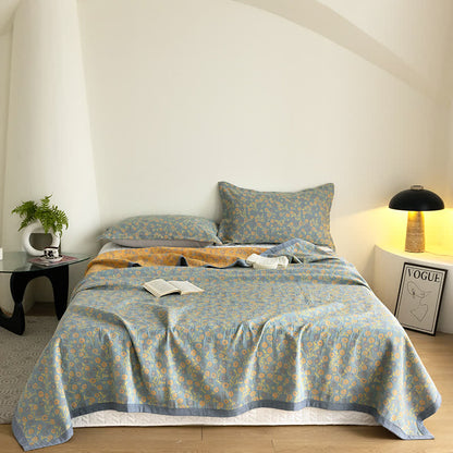Cotton Floral Quilt Set | Soft Gauze | Includes 1 Quilt + 2 Pillowcases