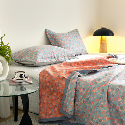 Cotton Floral Quilt Set | Soft Gauze | Includes 1 Quilt + 2 Pillowcases