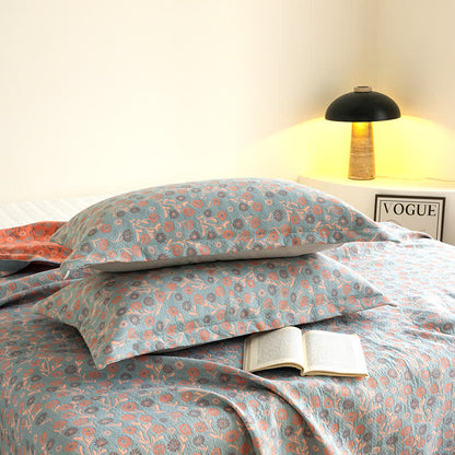Cotton Floral Quilt Set | Soft Gauze | Includes 1 Quilt + 2 Pillowcases