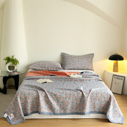 Cotton Floral Quilt Set | Soft Gauze | Includes 1 Quilt + 2 Pillowcases