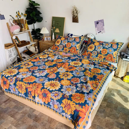 Rustic Sunflower Quilt Set | 100% Cotton | Queen Size with 2 Pillow Towels