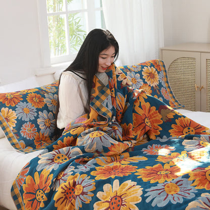 Rustic Sunflower Quilt Set | 100% Cotton | Queen Size with 2 Pillow Towels