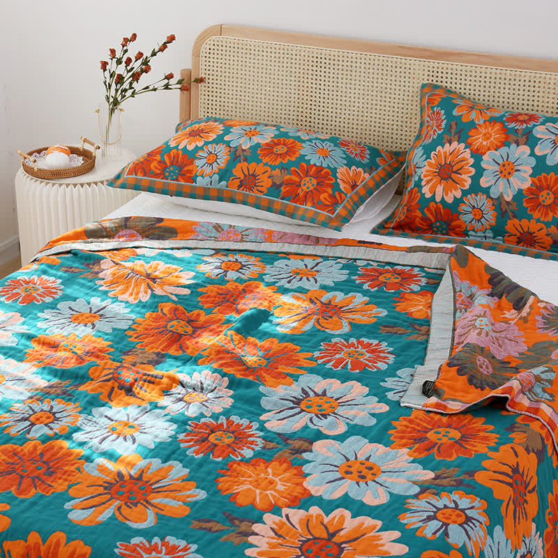 Rustic Sunflower Quilt Set | 100% Cotton | Queen Size with 2 Pillow Towels