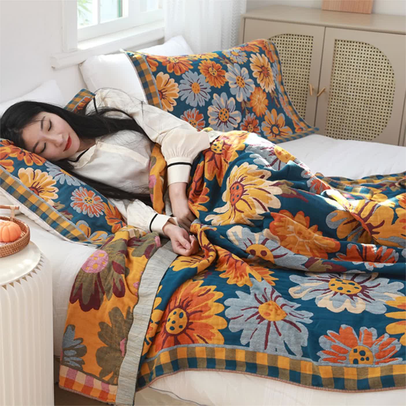 Rustic Sunflower Quilt Set | 100% Cotton | Queen Size with 2 Pillow Towels