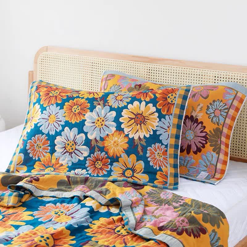 Rustic Sunflower Quilt Set | 100% Cotton | Queen Size with 2 Pillow Towels