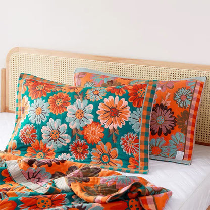 Rustic Sunflower Quilt Set | 100% Cotton | Queen Size with 2 Pillow Towels