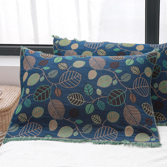 Cotton Gauze Pillow Towels | Leaf Pattern | Set of 2