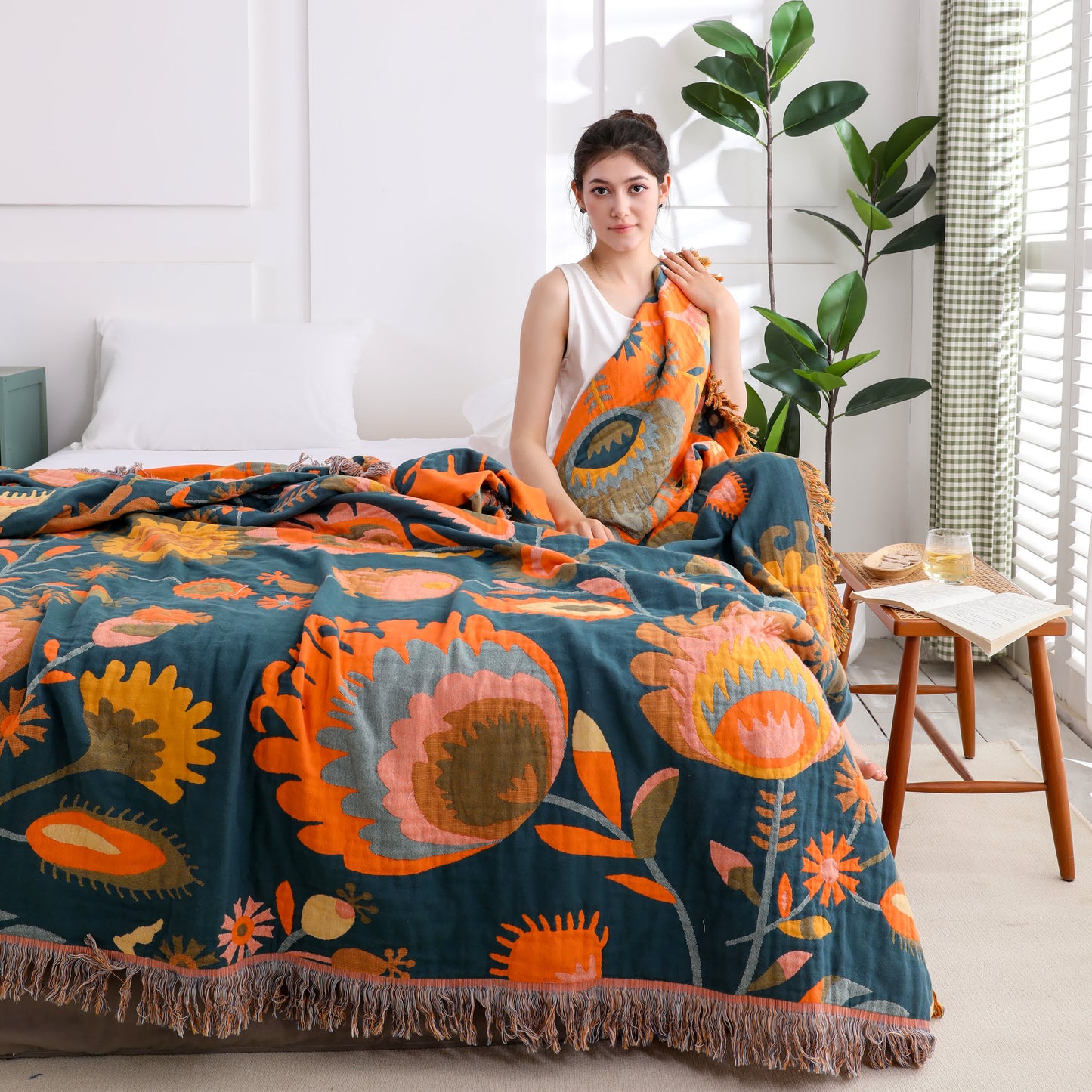Cotton Gauze Quilt | Eco-Friendly Tassels | Full/Queen Size
