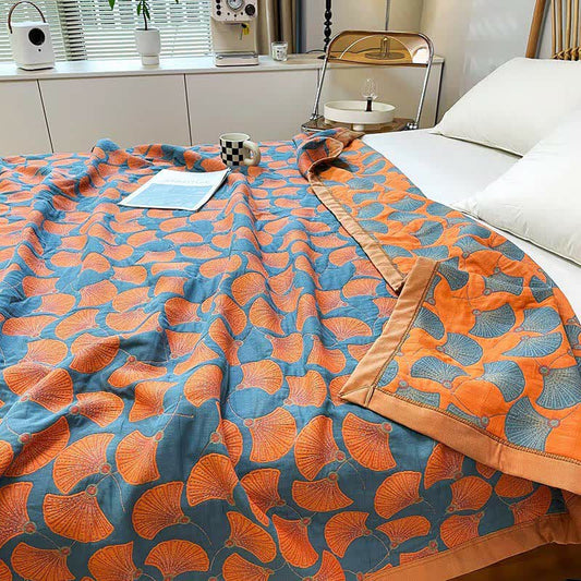 Ginkgo Leaf Reversible Quilt | 100% Organic Cotton | Full/Queen/King Sizes Available
