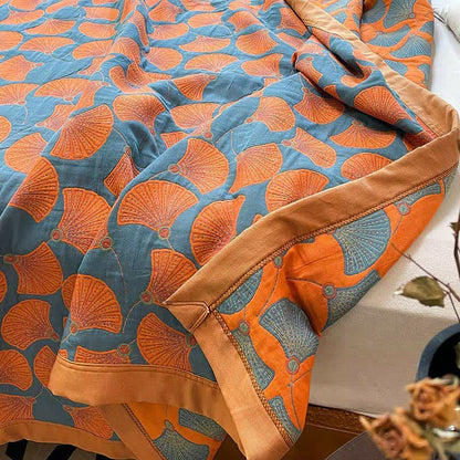 Ginkgo Leaf Reversible Quilt | 100% Organic Cotton | Full/Queen/King Sizes Available