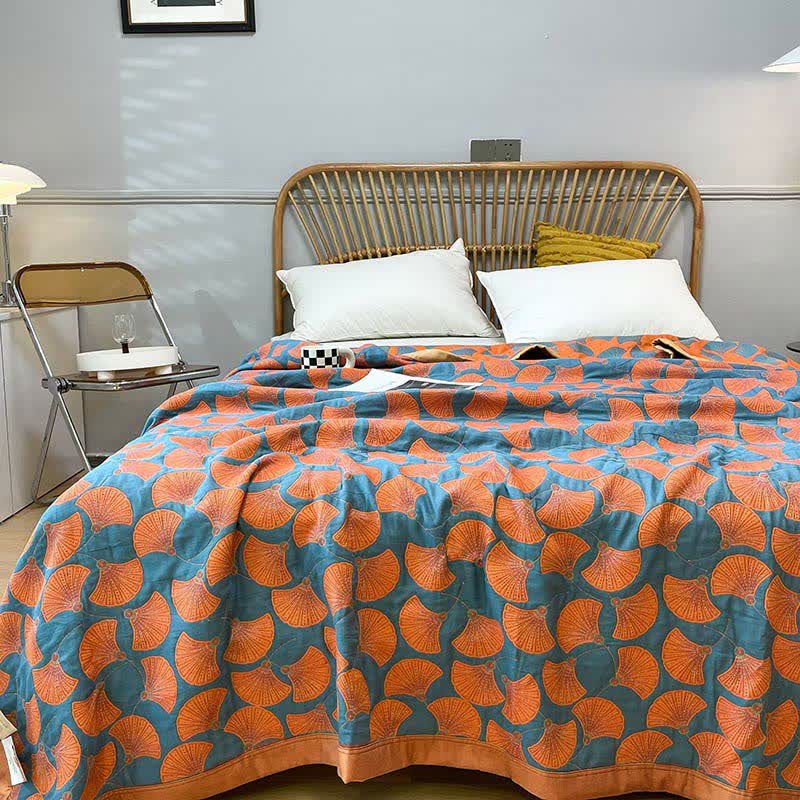 Ginkgo Leaf Reversible Quilt | 100% Organic Cotton | Full/Queen/King Sizes Available