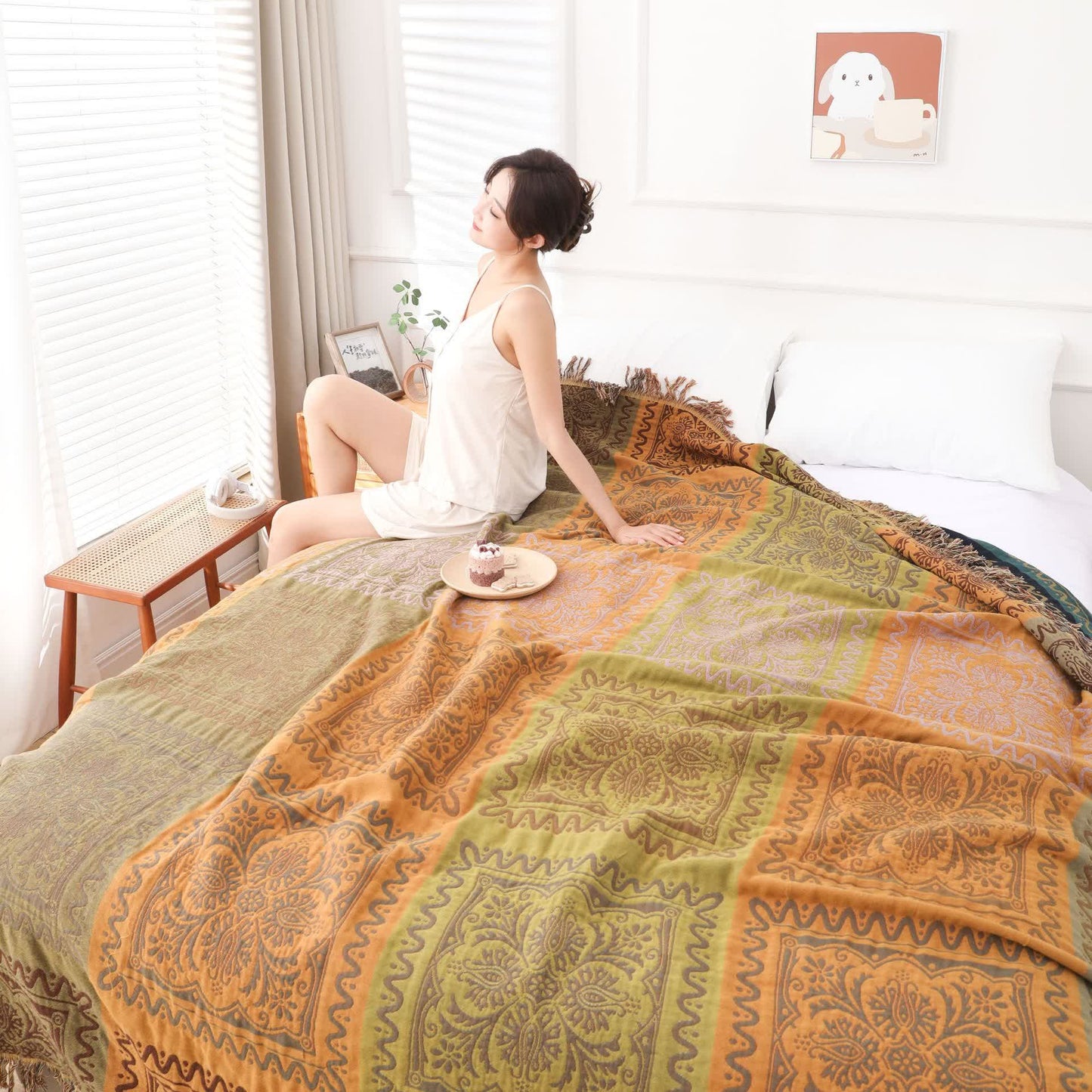 Cotton Gauze Quilt | Exotic Style with Tassels | Full, Queen, King Sizes