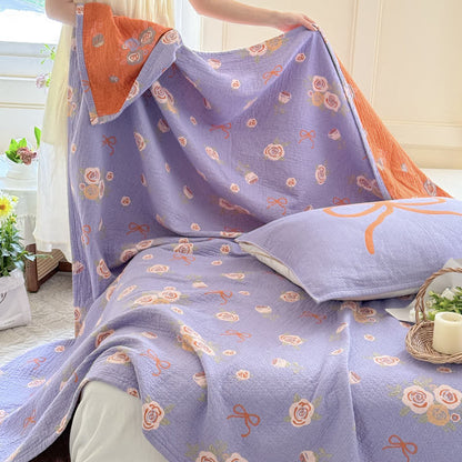 King Size Cotton Gauze Quilt | Bow-Knot & Rose Design