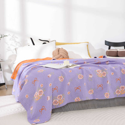 King Size Cotton Gauze Quilt | Bow-Knot & Rose Design