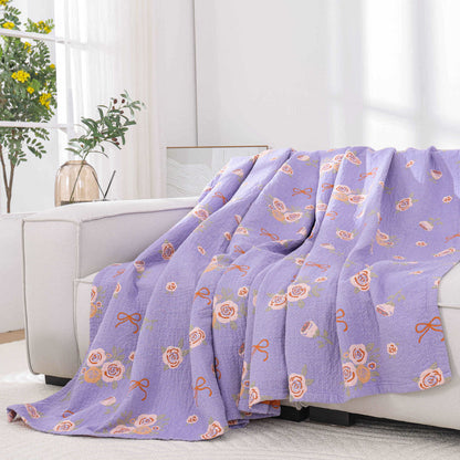 King Size Cotton Gauze Quilt | Bow-Knot & Rose Design