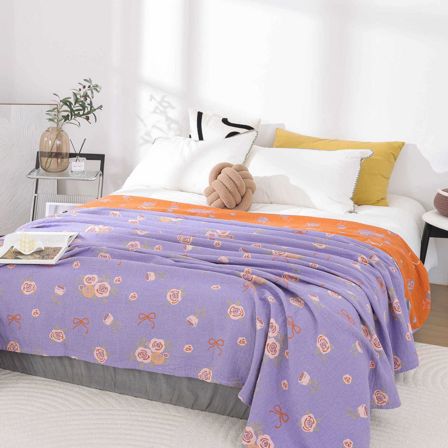 King Size Cotton Gauze Quilt | Bow-Knot & Rose Design