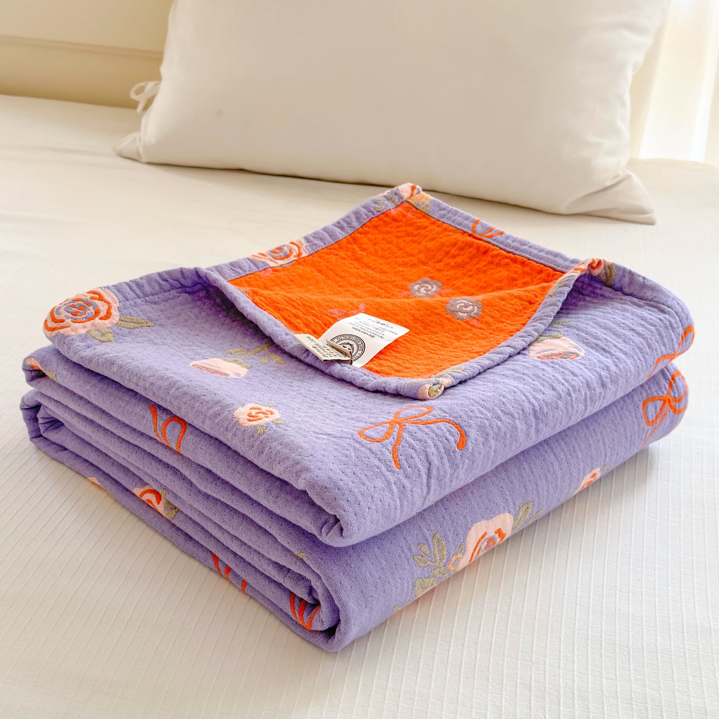 King Size Cotton Gauze Quilt | Bow-Knot & Rose Design