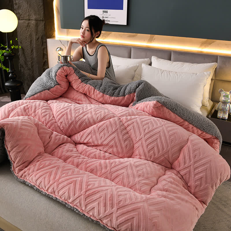Thick Sherpa Winter Blanket | Soft Polyester with Quilt Core | Available in Twin, Full, Queen, King