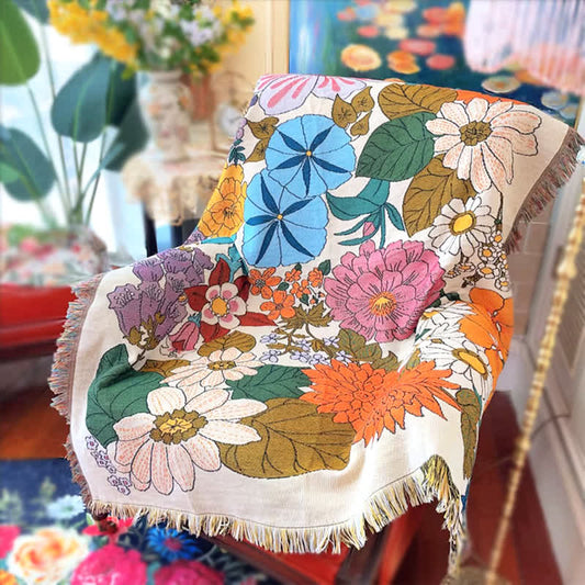 Colorful Floral Tapestry Blanket | High-Quality Polycotton | 51"x63" & 63"x86"