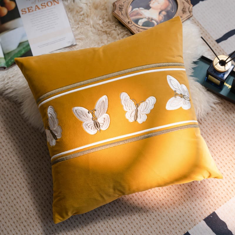 Butterfly Embroidery Decorative Pillowcase | Soft Polyester | 45cm x 45cm