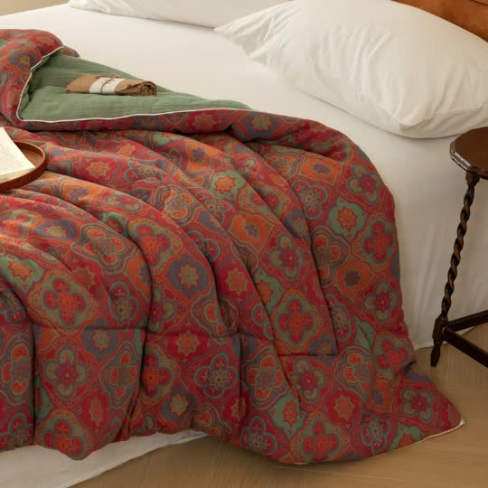 Vintage Jacquard Cotton Quilt | Soft Cotton Gauze | Full/Queen Size