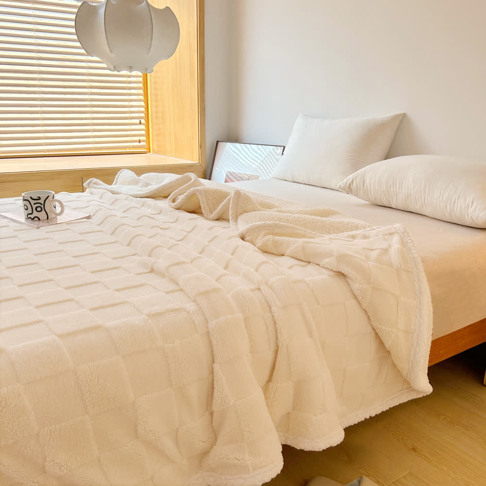 Checkerboard Sherpa Blanket | Soft Polyester | 39" x 59"