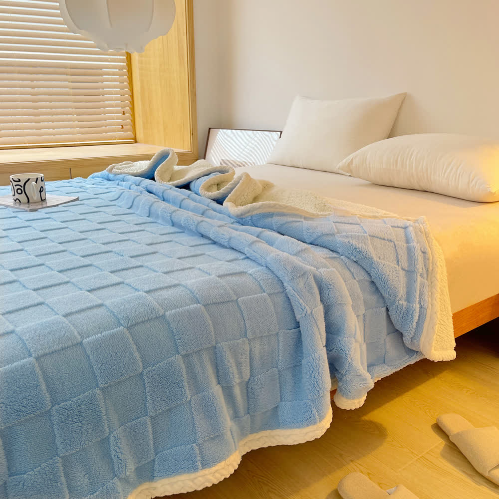Checkerboard Sherpa Blanket | Soft Polyester | 39" x 59"
