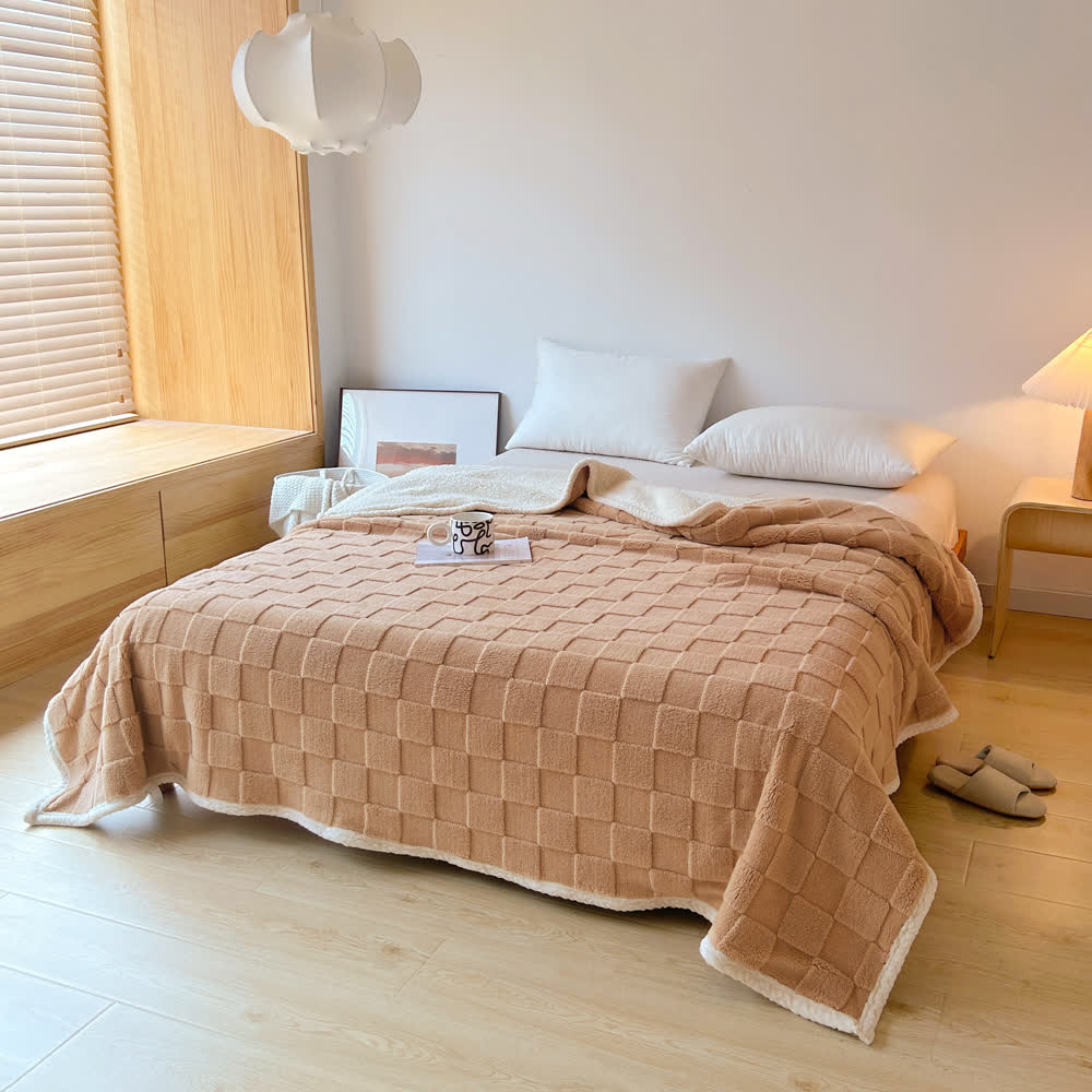 Checkerboard Sherpa Blanket | Soft Polyester | 39" x 59"