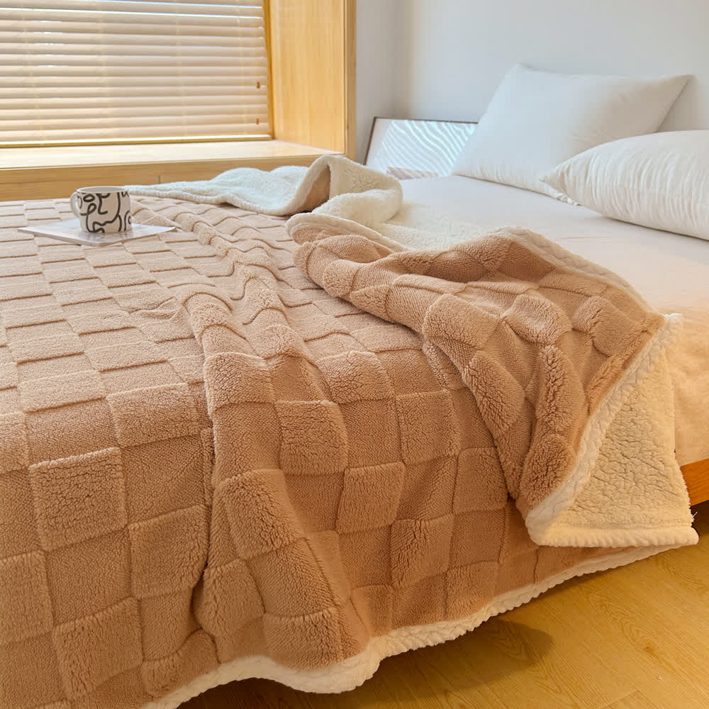 Checkerboard Sherpa Blanket | Soft Polyester | 39" x 59"