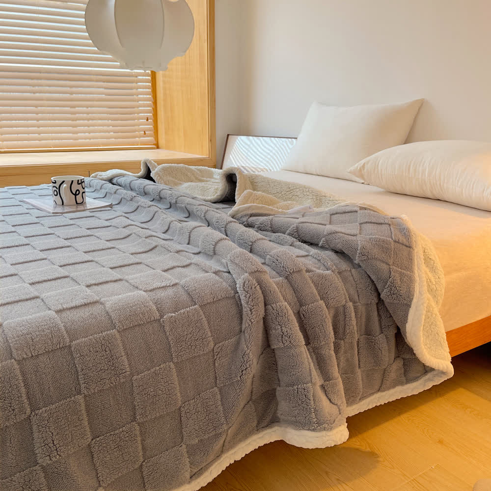 Checkerboard Sherpa Blanket | Soft Polyester | 39" x 59"