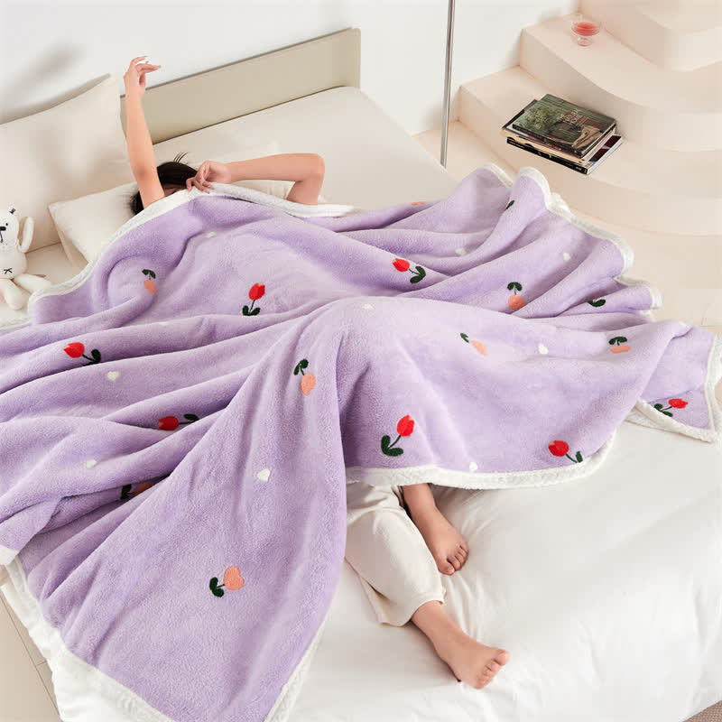 Pastoral Tulip Fleece Throw Blanket | Soft Polyester | Available in Multiple Sizes
