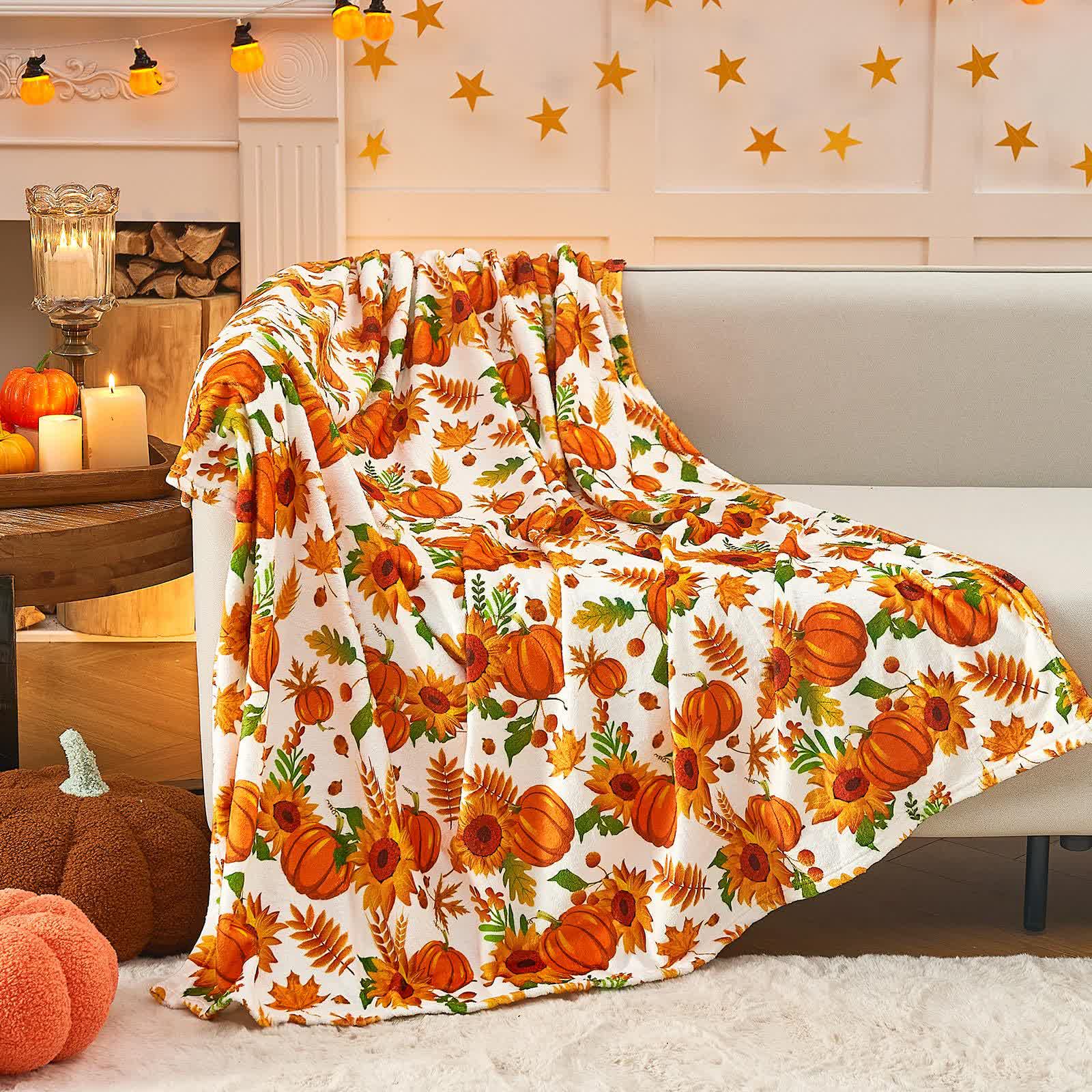 Halloween Pumpkin Sunflower Blanket | Soft Flannel | Multiple Sizes Available