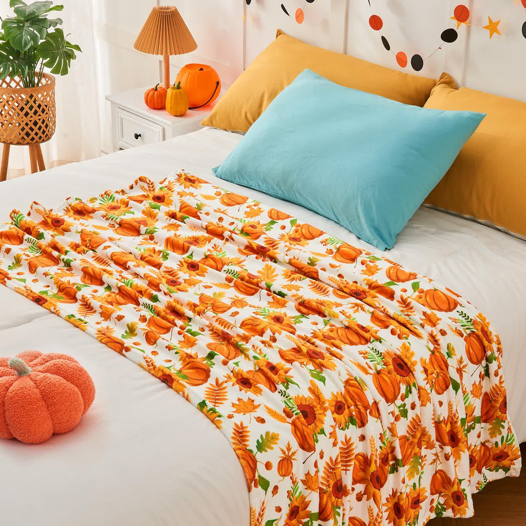 Halloween Pumpkin Sunflower Blanket | Soft Flannel | Multiple Sizes Available